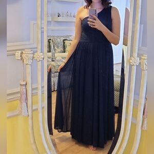 David's Bridal One-Shoulder Marine (Dark Blue) Floor Length Dress, Size 10